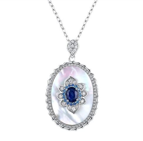 Sapphire 925 Sterling Silver Sapphire Diamond Pendant