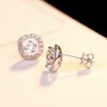 Classic Sterling Silver Stud Earrings Dazzling 18K White Gold CZ Elegant & Eye Catching - Image 2