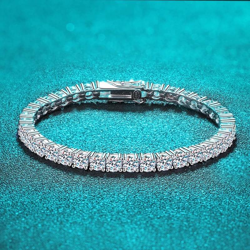 Moissanite Tennis Bracelet - Platinum Plated 925 Sterling Silver Moissanite Tennis Bracelet