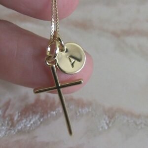 cross necklace with initial charm